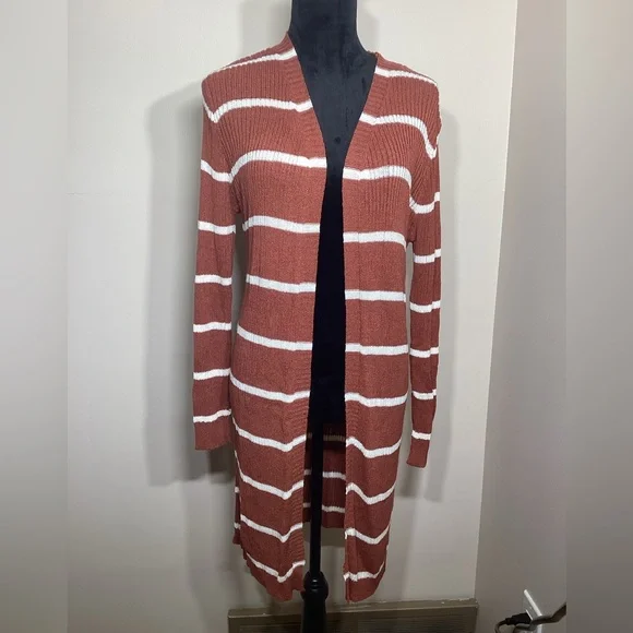 Doe Rae Sweaters Doe Rae Burnt Orange And White Striped Long